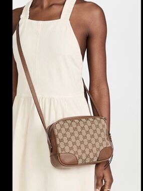 Gucci Bree GG Supreme Brown Canvas & Leather Crossbody Camera Bag